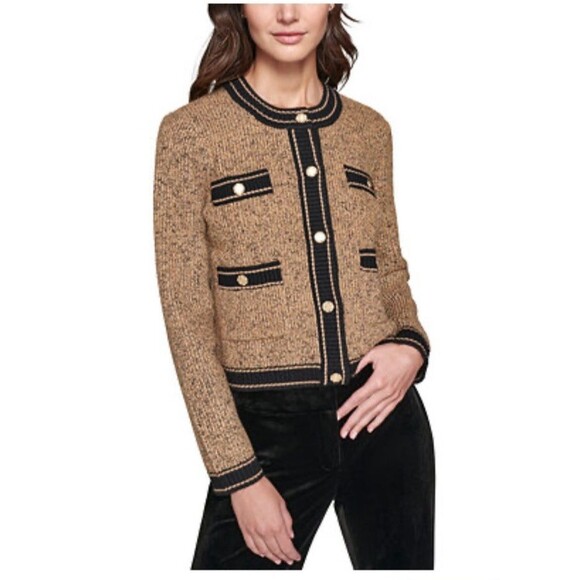 Karl Lagerfeld Paris Cardigan Women Large Mellatic Gold and Black Cardigan NWT - Picture 1 of 11